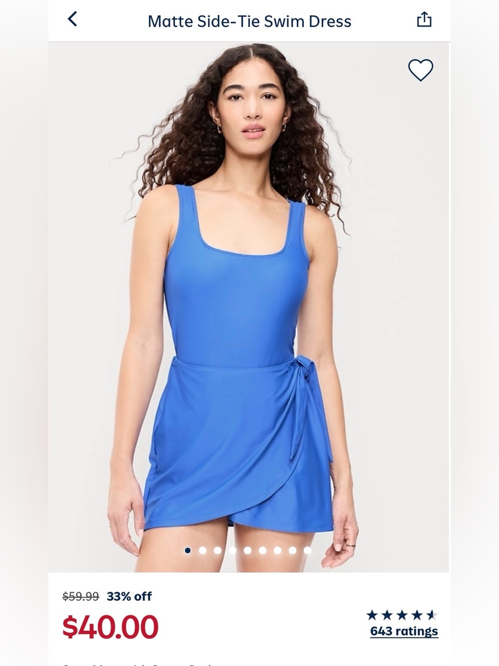 NWT Old Navy Hot Pink One-Piece Swim Dress with Side Tie - Crayon Blue XXL